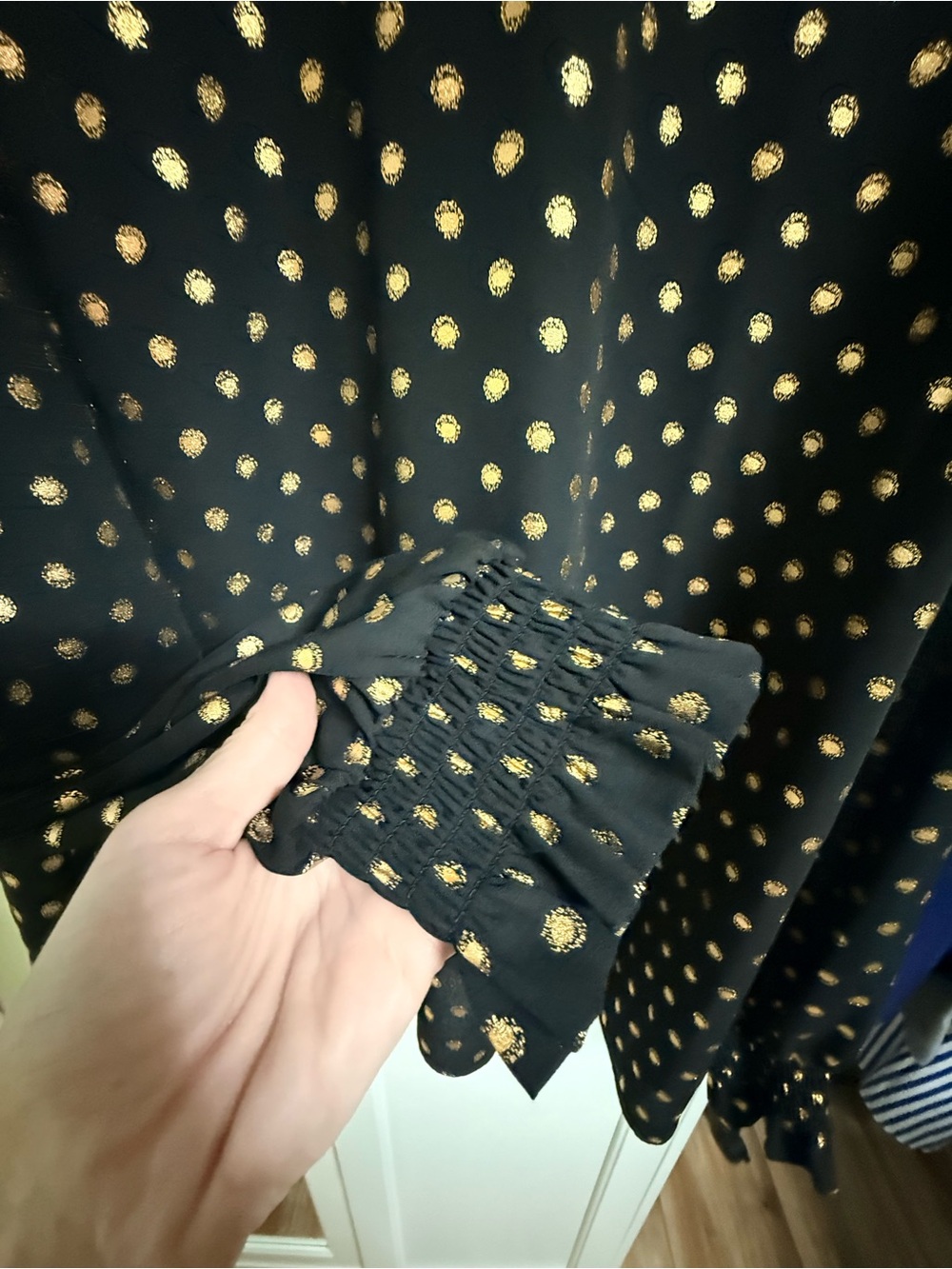 Worthington Black Blouse with Metallic Gold Polka Dots - Picture 3 of 7